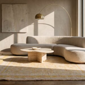 Washed Out Light Yellow Antique Herati Pattern Cotton Agra Rug (SKU 21054) - room view