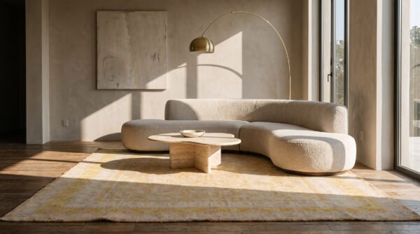 Washed out light yellow antique herati pattern cotton agra rug 7 Washed out light yellow antique herati pattern cotton agra rug (sku 21054) - room view