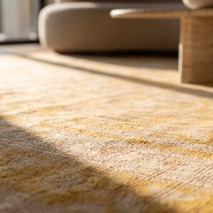 Washed Out Light Yellow Antique Herati Pattern Cotton Agra Rug (SKU 21054) - in-room detail