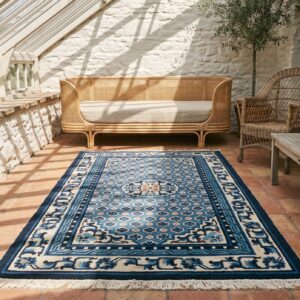 Antique White and Blue Color Hand Knotted Wool Pile Allover Chinese Rug (SKU 22020) - room view