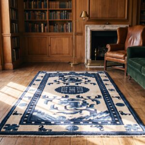 White and Blue Color Antique Chinese Scatter Size Peking Rug (SKU 22013) - room view