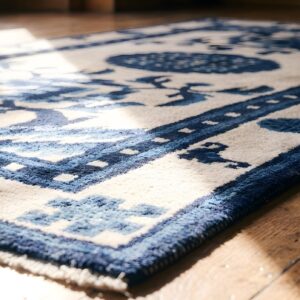 White and Blue Color Antique Chinese Scatter Size Peking Rug (SKU 22013) - in-room detail