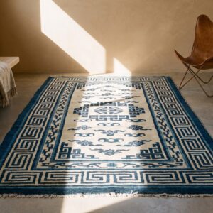 Antique White and Blue Color Small Size Mongolian Rug (SKU 21202) - room view