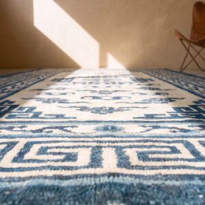 Antique White and Blue Color Small Size Mongolian Rug (SKU 21202) - in-room detail