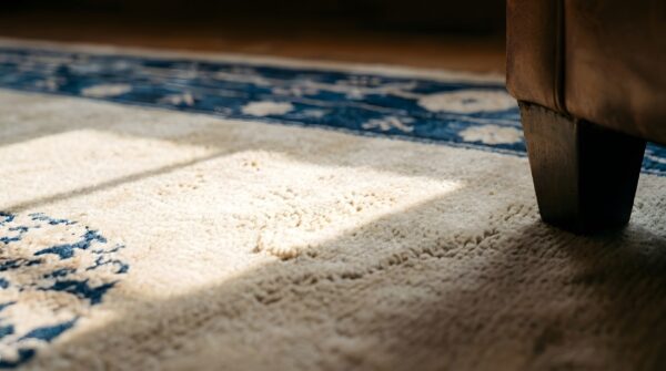 White and blue antique long and narrow oversized chinese peking rug 8 White and blue antique long and narrow oversized chinese peking rug (sku 25638) - in-room detail