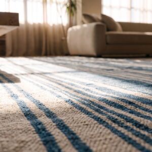 Antique White and Blue Stripped Indian Dhurrie Flatwoven Area Rug (SKU 21045) - in-room detail