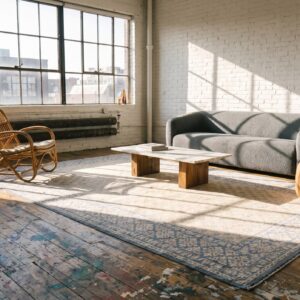 White And Blur Color Antique Indian Allover Geometric Cotton Agra Gallery Rug (SKU 22083) - room view