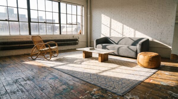 White and blur color antique indian allover geometric cotton agra gallery rug 7 White and blur color antique indian allover geometric cotton agra gallery rug (sku 22083) - room view
