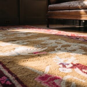 Antique White Chinese Crane and Reindeer Design Baotou Rug (SKU 22006) - in-room detail