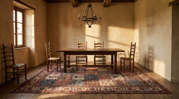 Worn antique allover hand knotted pile rug 6 Worn antique allover hand knotted pile rug (sku 18905) - room view