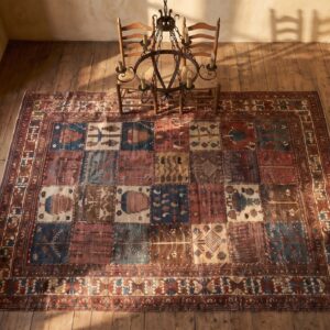 Worn Antique Allover Hand Knotted Pile Rug (SKU 18905) - styled overhead view