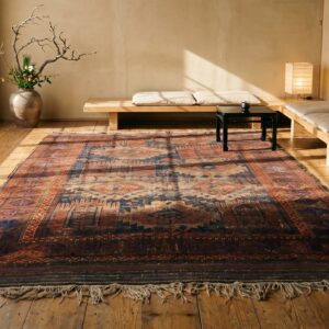 Worn Distressed Antique Shabby Chic Persian Baluch Geometric Tribal Rug (SKU 21565) - room view