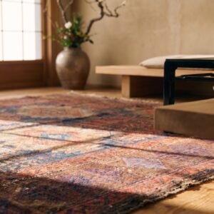 Worn Distressed Antique Shabby Chic Persian Baluch Geometric Tribal Rug (SKU 21565) - in-room detail