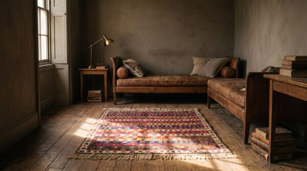 Antique yastik square small scatter size wool multicolor rug 10 Antique yastik square small scatter size wool multicolor rug (sku 20981) - room view
