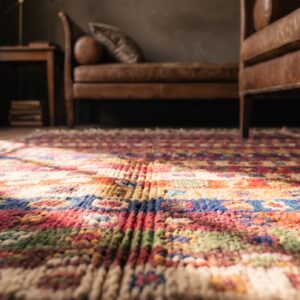 Antique Yastik Square Small Scatter Size Wool Multicolor Rug (SKU 20981) - in-room detail