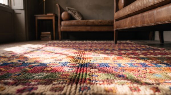Antique yastik square small scatter size wool multicolor rug 11 Antique yastik square small scatter size wool multicolor rug (sku 20981) - in-room detail