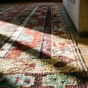 Antique Yastik Turkish Geometric Knotted Rug (SKU 25179) - in-room detail