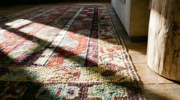 Antique yastik turkish geometric knotted rug 10 Antique yastik turkish geometric knotted rug (sku 25179) - in-room detail