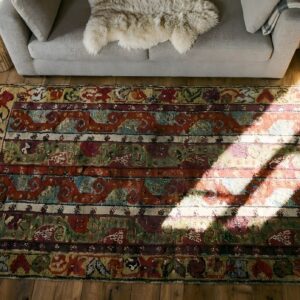 Antique Yastik Turkish Geometric Knotted Rug (SKU 25179) - styled overhead view