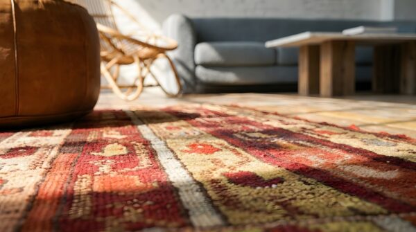 Antique yastik turkish multicolor 1880s square rug 11 Antique yastik turkish multicolor 1880s square rug (sku 22987) - in-room detail