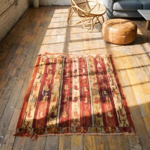 Antique Yastik Turkish Multicolor 1880s Square Rug (SKU 22987) - styled overhead view