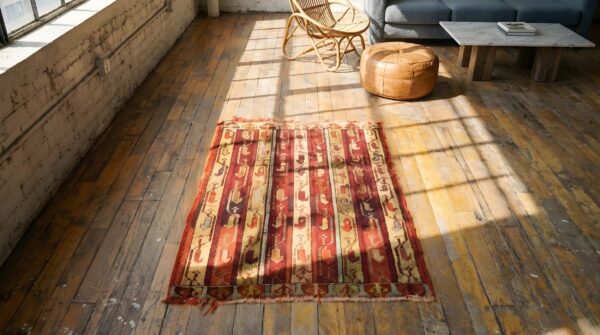 Antique yastik turkish multicolor 1880s square rug 2 Antique yastik turkish multicolor 1880s square rug (sku 22987) - styled overhead view