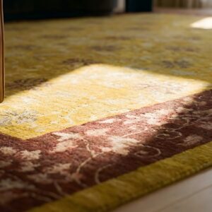 Yellow 1920s Antique Rectangle Hand Knotted Pile Wool Rug (SKU 24269) - in-room detail