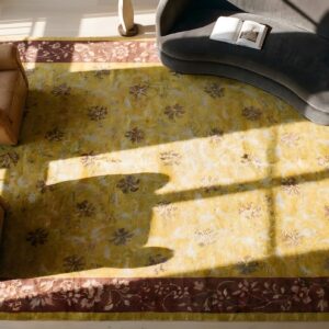 Yellow 1920s Antique Rectangle Hand Knotted Pile Wool Rug (SKU 24269) - styled overhead view