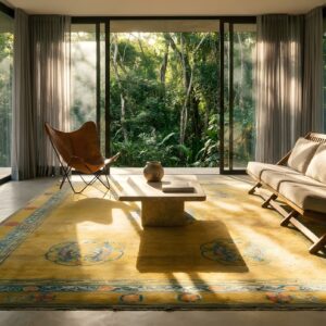 Antique Wool Hand Knotted Pile Yellow 1925 Chinese Dragon Rug (SKU 24175) - room view