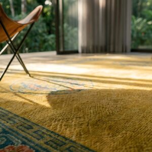 Antique Wool Hand Knotted Pile Yellow 1925 Chinese Dragon Rug (SKU 24175) - in-room detail
