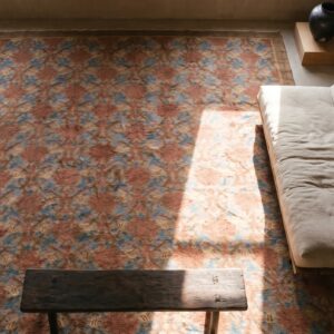 Yellow Antique Allover Design Chinese Art Deco Room Size Rug (SKU 21927) - styled overhead view