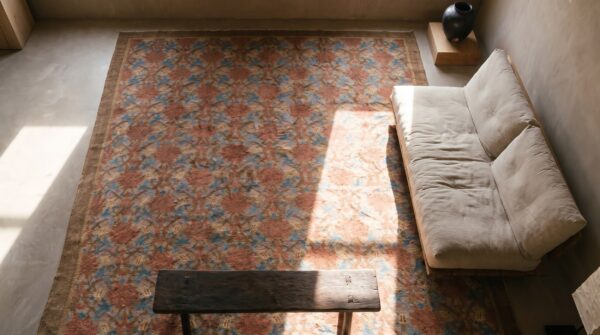 Yellow antique allover design chinese art deco room size rug 2 Yellow antique allover design chinese art deco room size rug (sku 21927) - styled overhead view