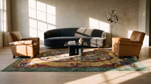 Antique yellow art deco art nouveau room size wool chinese rug 10 Antique yellow art deco art nouveau room size wool chinese rug (sku 24116) - room view