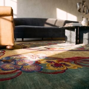 Antique Yellow Art Deco Art Nouveau Room Size Wool Chinese Rug (SKU 24116) - in-room detail
