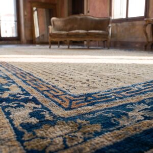 Yellow and Blue Mid 18th Century Antique Chinese Ningxia Rug (SKU 25466) - in-room detail