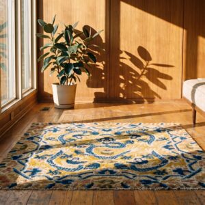 Antique Yellow and Blue Square Chinese Dragon Ningxia Rug (SKU 22000) - room view
