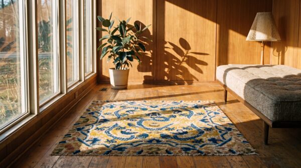 Antique yellow and blue square chinese dragon ningxia rug 6 Antique yellow and blue square chinese dragon ningxia rug (sku 22000) - room view