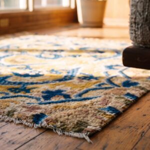 Antique Yellow and Blue Square Chinese Dragon Ningxia Rug (SKU 22000) - in-room detail