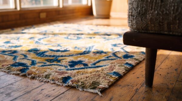 Antique yellow and blue square chinese dragon ningxia rug 7 Antique yellow and blue square chinese dragon ningxia rug (sku 22000) - in-room detail