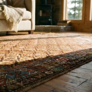 Antique Yellow Caucasian Tribal Geometric Islamic Prayer Rug (SKU 24928) - in-room detail