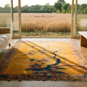 Yellow Wool Chinese Art Deco Hand Knotted Pile Antique 1920s Floral Rug (SKU 23482) - room view