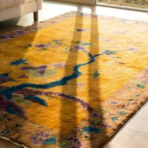 Yellow Wool Chinese Art Deco Hand Knotted Pile Antique 1920s Floral Rug (SKU 23482) - in-room detail