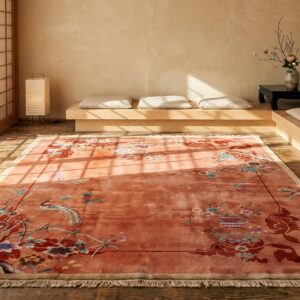 Yellow Hand Knotted Pile Wool Chinese Art Deco Floral Antique 1920s Rug (SKU 22263) - room view