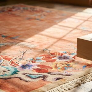 Yellow Hand Knotted Pile Wool Chinese Art Deco Floral Antique 1920s Rug (SKU 22263) - in-room detail