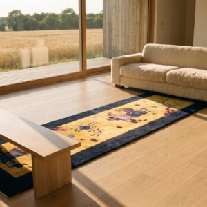 Antique Yellow Chinese Art Deco Floral Hand Knotted Hallway Runner Rug (SKU 21813) - room view
