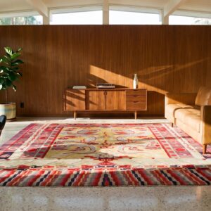 Antique Yellow Chinese Dragon Design Square Ningxia Rug (SKU 21843) - room view