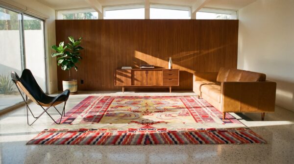Antique yellow chinese dragon design square ningxia rug (sku 21843) - room view