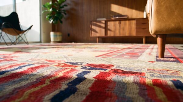 Antique yellow chinese dragon design square ningxia rug (sku 21843) - in-room detail