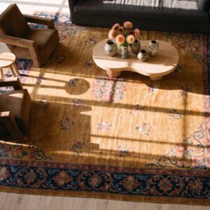 Antique Yellow Color Floral Room Size Chinese Art Deco Carpet (SKU 24486) - styled overhead view