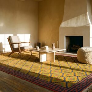 Yellow Color Antique Tribal Geometric Cotton Dhurrie Wide Gallery Rug (SKU 24980) - room view